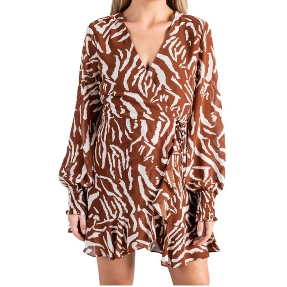 C'isa Women’s Large Zebra Faux Wrap Long Sleeve Dress V Neck Get Next To You‎